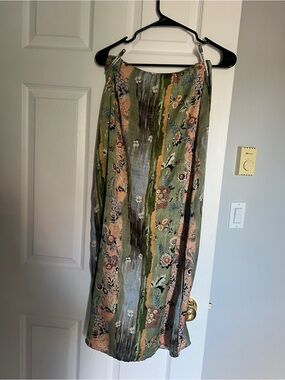 Floral Stripe Midi Skirt in Green and Peach